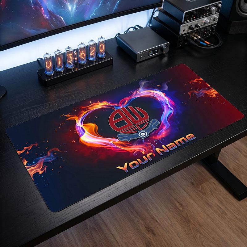 Bolton Wanderers FC Custom Large Mouse Pad, Personalized Name Text Print, Football Logo Non‑Slip Desk Mat Gaming Gift