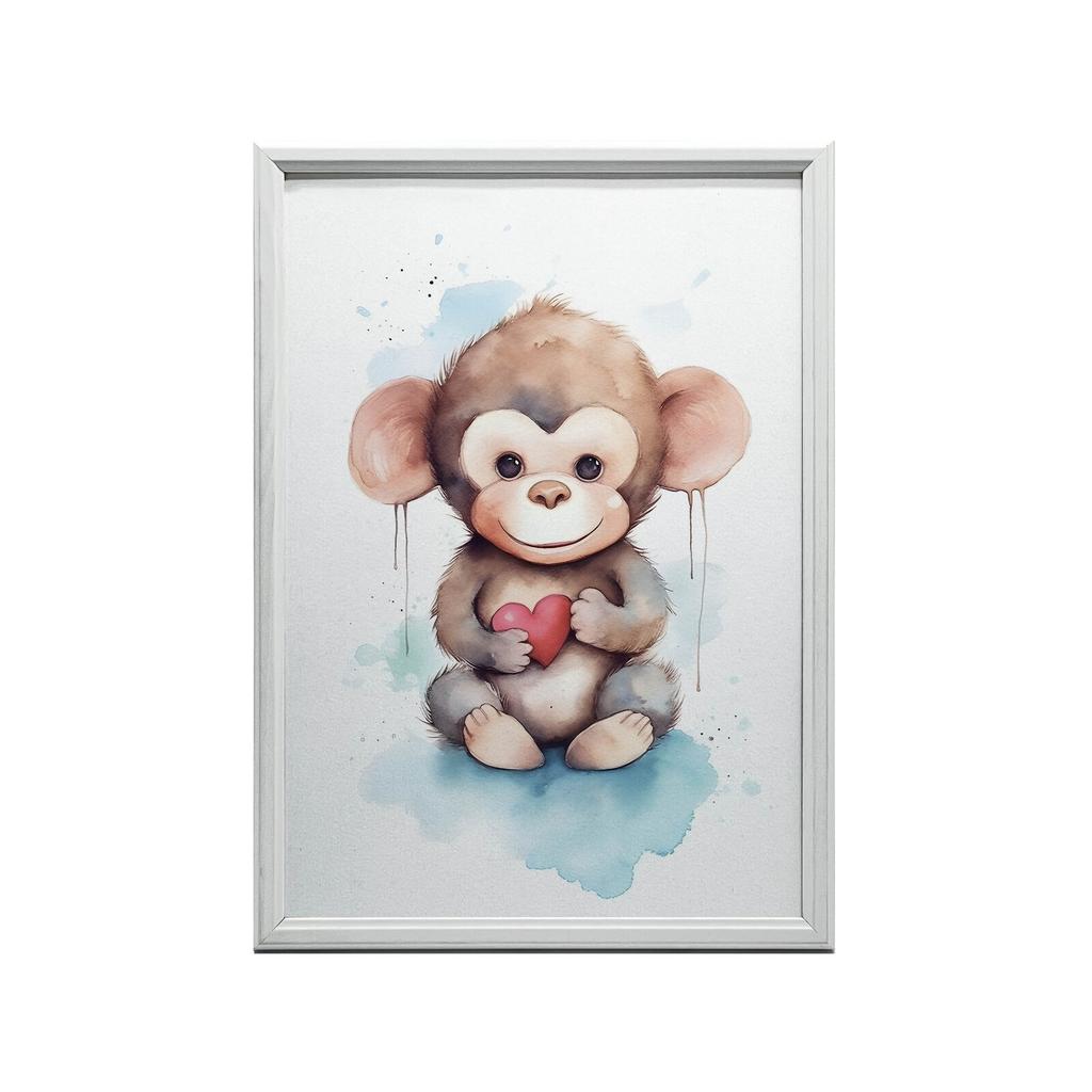 Małpka Z Sercem Małpka Z Sercem, 30X40 Cm, Rama Drewniana Ciemny Brąz, Papier Matowy 230 Gsm