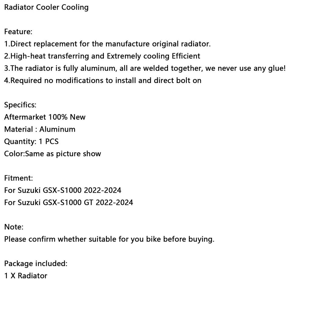 Radiator Cooling Engine Cooler For Suzuki GSX-S1000 / GT 2022-2024