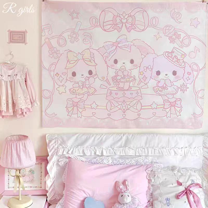 Мультяшный Милый Кролик Бобо Гобелен Sanrio Девочковая Ткань для Фона Студенческая Спальня Комната Прикроватная Декорация Гобелен