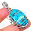 Copper Blue Turquoise 925 Sterling Silver Jewelry Pendant 2.01" R9n92