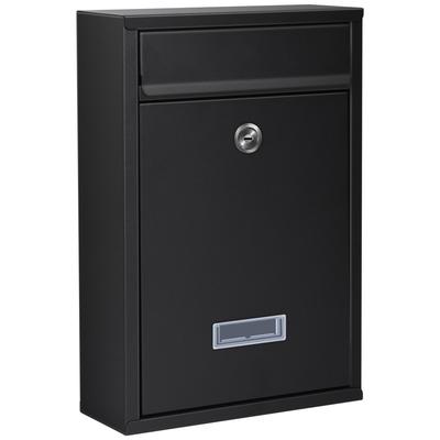 TITIROBA Настенный почтовый ящик формата A4, широкий x 9 см глубиной x 32 см высотой, тонкий, запираемый, совместимый, водонепроницаемый, для улицы, вертикальный, черный, 21,5 см