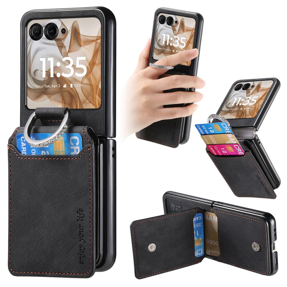 Кожаный Кошелек Чехол для Телефона Для Motorola Moto Razr 60 50 40 Ultra Держатель для Карт Защитное Алмазное Кольцо Ударопрочный Чехол