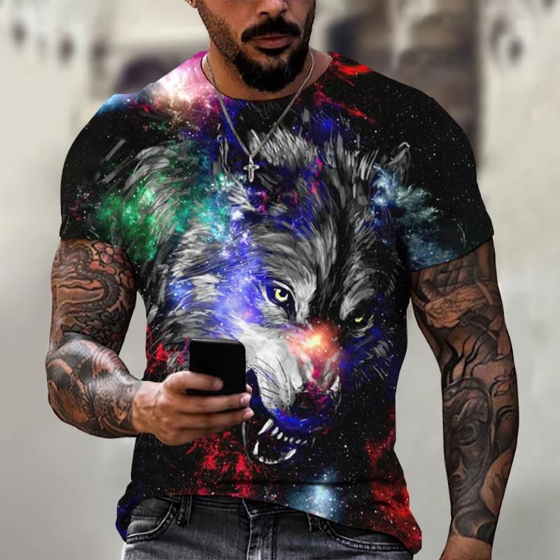 Мужская футболка 2025 Волк с принтом животного Короткий рукав Топ 3D Повседневная Уличная Мужская футболка Оверсайз Футболка Мужская Винтажная одежда