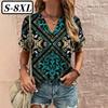 S-8XL Plus Size Ethnic Printed Summer Women's T-Shirt Short Sleeve Tops Tees Fashion V-Neck Tee Shirt Casual Outdoor Clothing