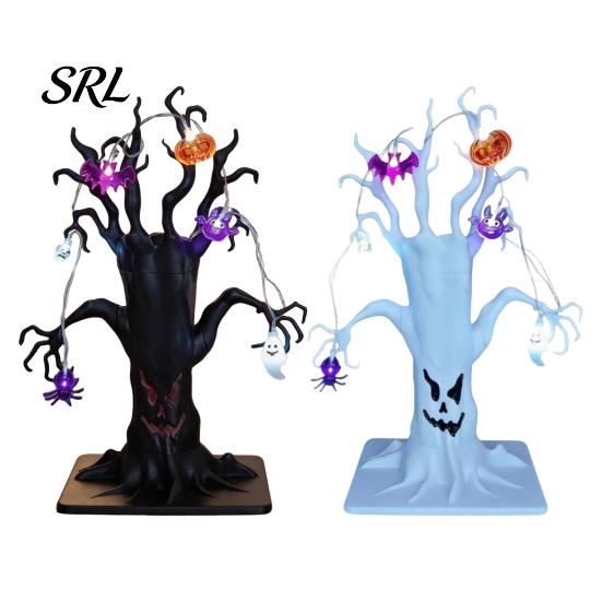 Spooky Seasonal Room Accents Halloween Lighted Ghost Tree Centerpiece with LED Lights, Pumpkin Bat Desktop Decorations for Home Spider Light
