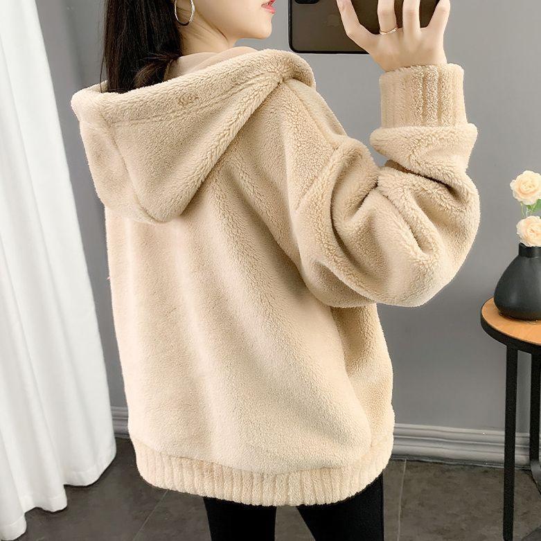 Пальто для женщин Зимняя хлопковая куртка с капюшоном Однотонное Утепленное Меховой бархат Свободное Повседневное Пальто Топ