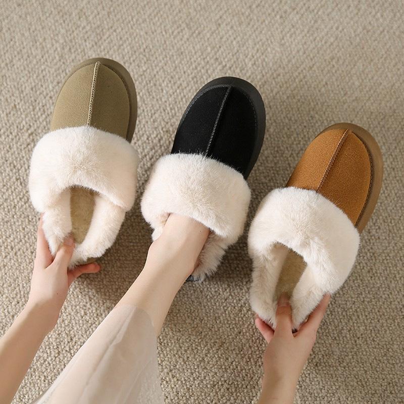 Baotou Fluffy Slippers Outerwear Women's Winter New Muffin Thick Bottom Fleece-Lined Warm Lazy Cotton Slippers