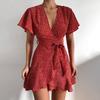 Короткое платье Милый стиль Большой подол Очаровательный А-силуэт Узкий Эффект Цветочный Принт Лето