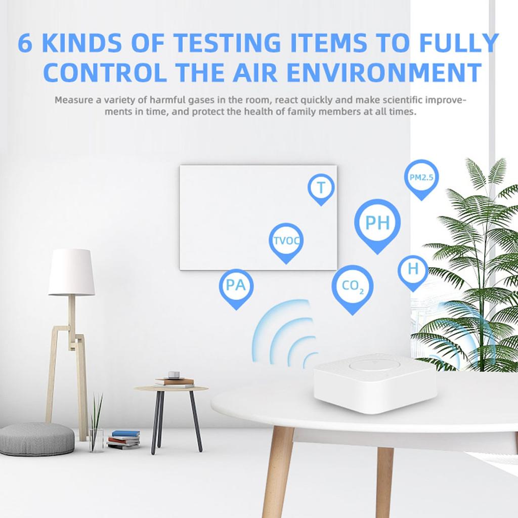 Tuya WiFi Умный Домовой Воздуха 6 в 1 Монитор Качества Воздуха PM2.5 Формальдегид TVOC CO2 Температура Влажность