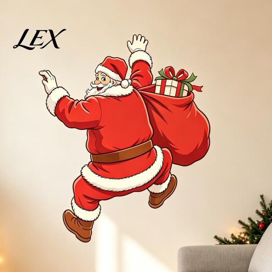 DIY Christmas Scene Decor Wall Sticker, Self?Adhesive Climbing Santa Claus Decals, Funny Seasonal Home Decoration Holiday Mural for Living