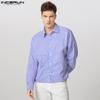 Men Lapel Neck Long Sleeve Striped Casual Buttons Up Shirts