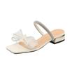 25 Summer New Diamond-encrusted Transparent Sandals Korean Medium Heel Bow High Heel Open Toe Sandals Women's Shoes Thick Heel