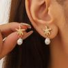 Винтажные Серьги-гвоздики из Металлической Ракушки Звезда с Жемчужной Каплей для Женщин Модный Золотой Цвет Летние Украшения для Пляжа Подарки на Вечеринку