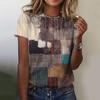Summer Women's T-shirt, Checkered Printed Casual Round Neck Shirt, Fashionable Street T-shirt