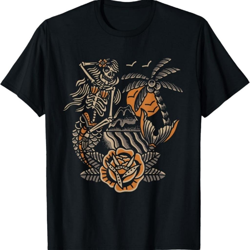 Mermaid Skeleton Traditional Tattoo Old School Tattoo Flash T-Shirt