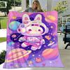 1pc Cute Rabbit Planet Printing Lightweight Flannel Blanket, Comfortable and Warm Blanket, for Camping Sofa Bed and Couch Office, Gift