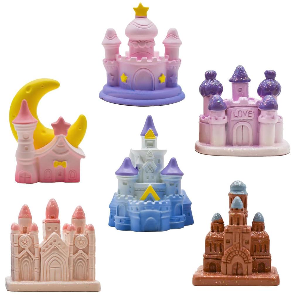 Pinenjoy 6-Piece Смоляная Фигурка Замка Мечты, Мини Сказочный Замок, Рождественское Украшение Замок, Укрытие Лесного Духа, Розовый Замок, Европейский Стиль