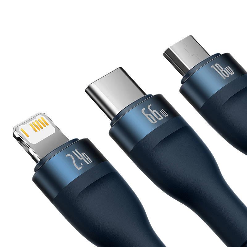 Baseus Flash Series 3-in-1 USB Cable, USB-C + Micro USB + Lightning, 66W, 1.2M (Blue)