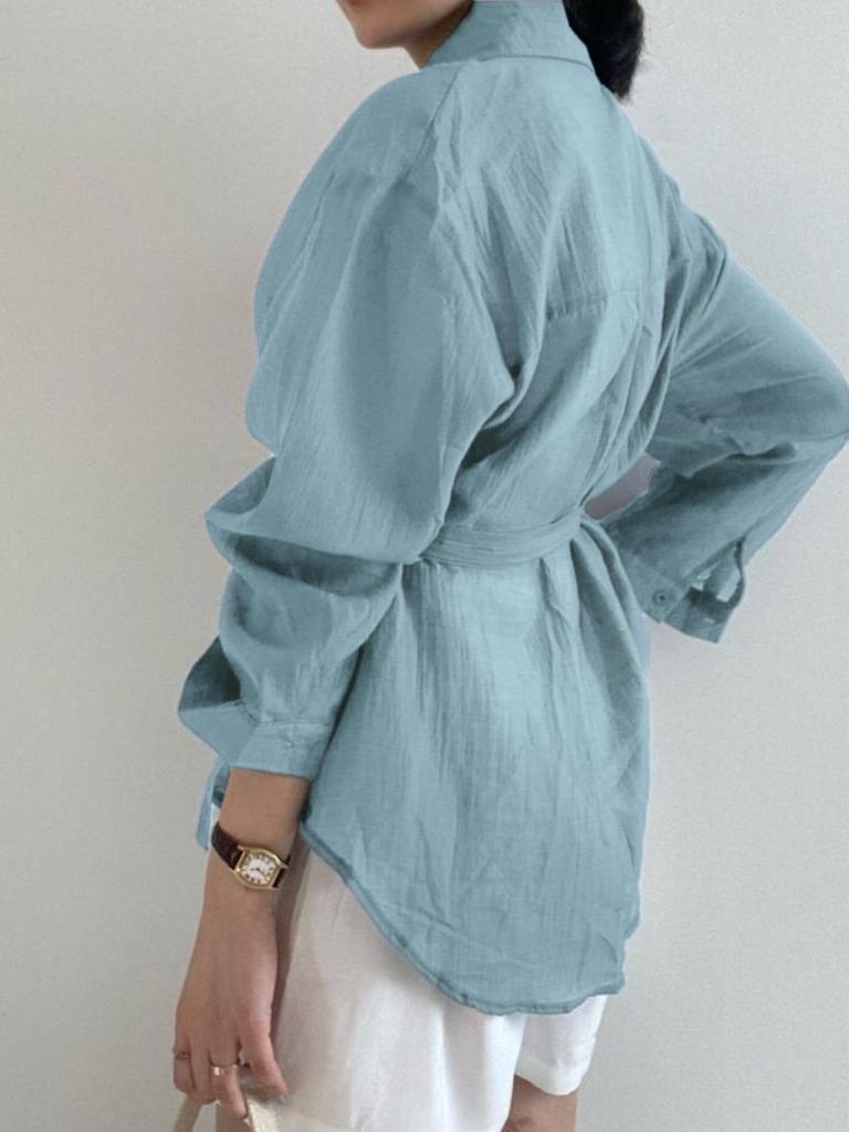 Свободная блузка с длинным рукавом, женская одежда, нерегулярная белая солнцезащитная рубашка, женские модные повседневные рубашки на пуговицах 2023, топы 15674