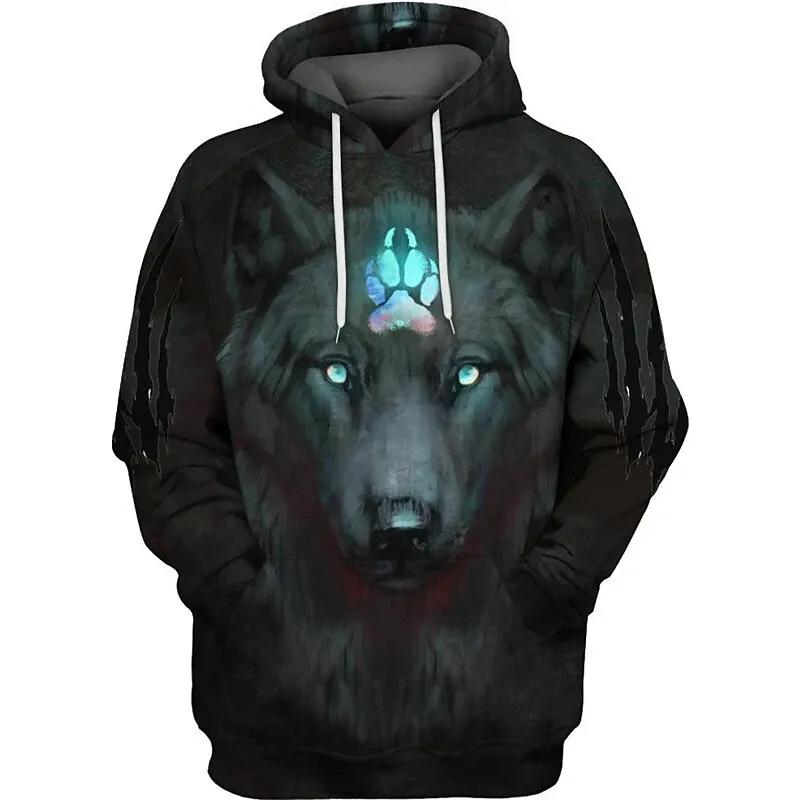 Black and White Wolf Print 3D Men's Hoodies Fashion Animal Pattern Women's Sweatshirts Leisure Essentials Pullover Jackets Coat