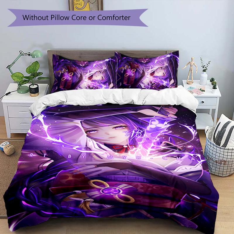 3pcs Genshin Impact Balzebub pattern bedding set duvet cover set includes duvet cover &pillowcases, perfect all season bedroom decoration & gift