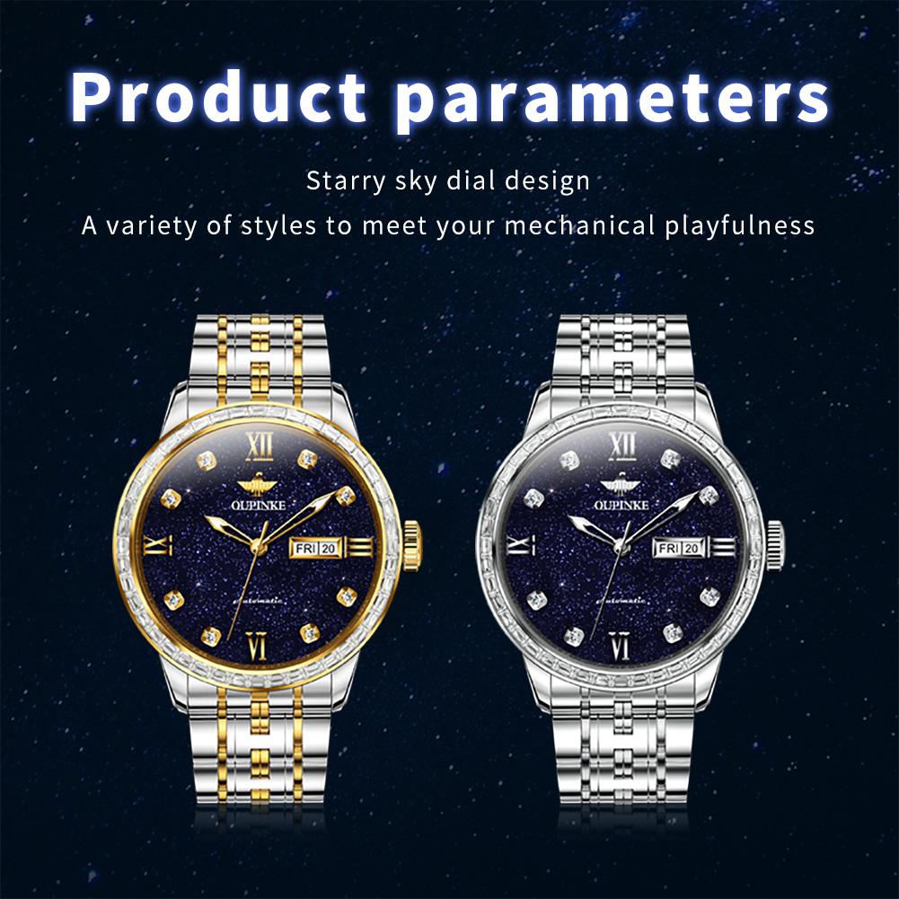 OUPINKE 3241 Watch Luxury Man Fashion Mechanical Watch 50M Waterproof Starry Sky Dual Calendar Male Hand Clock