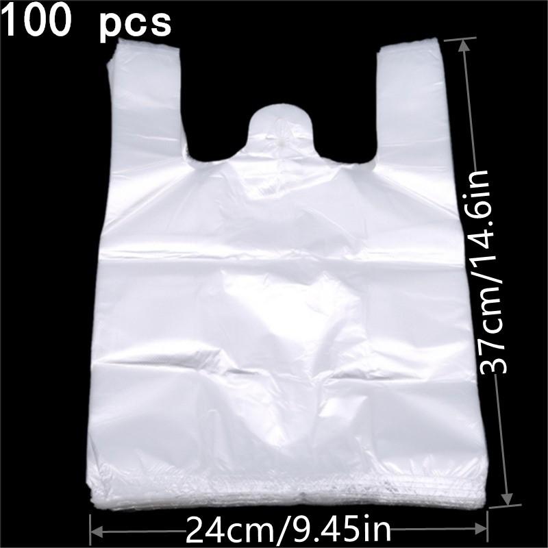 100Pcs Supermarket Plastic Bags With Handle Useful Plastic Storage Transparent Shopping Bag Roll Food Packaging Keep Fresh Tools
