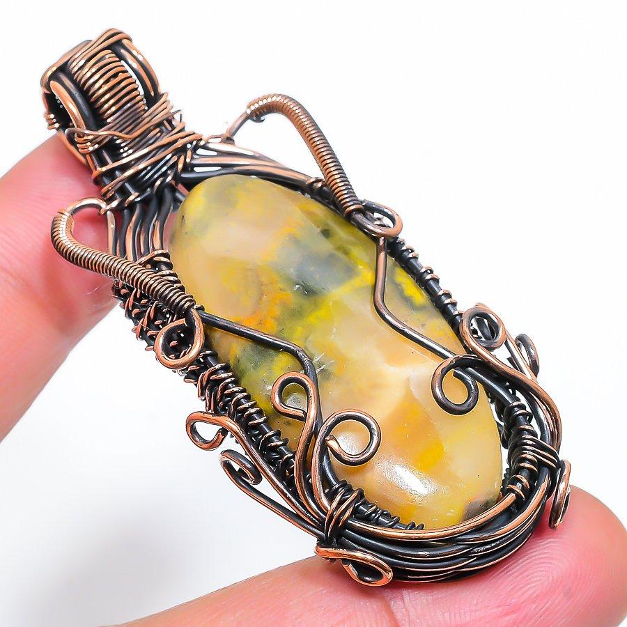 Bumblebee Jasper Handmade Copper Wire Wrap Jewelry Pendant 2.56" V2H53