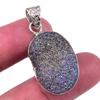 Natural Titanium Druzy Gemstone 925 Solid Sterling Silver Pendant 1.50" t0L87