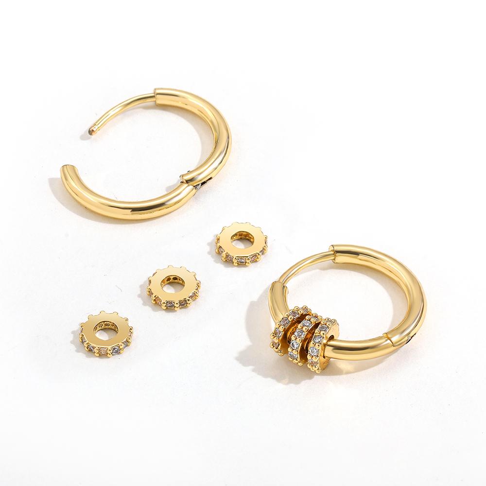 New Trendy Small Round Stainless Steel Hoop Earrings with Zircon Stone Triple Band Pendant Earrings Ear Buckle Huggies Zircon