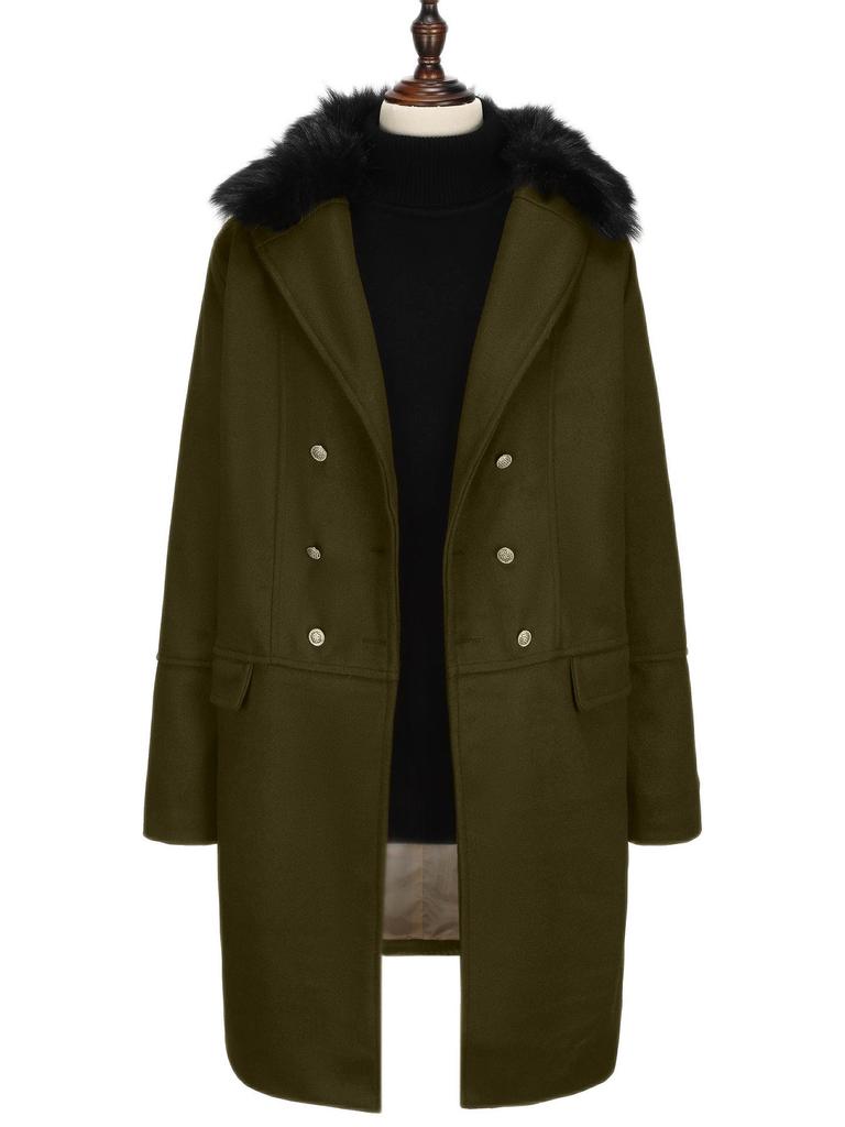 Мужское двубортное шерстяное пальто с большим меховым воротником