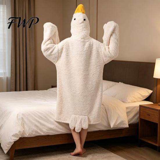 Duck Onesie for Children Funny Goose Costume Kids Adults, Hooded Animal Pajamas Pajamas, Soft Plush Wearable Blanket, Halloween Cosplay Toddler