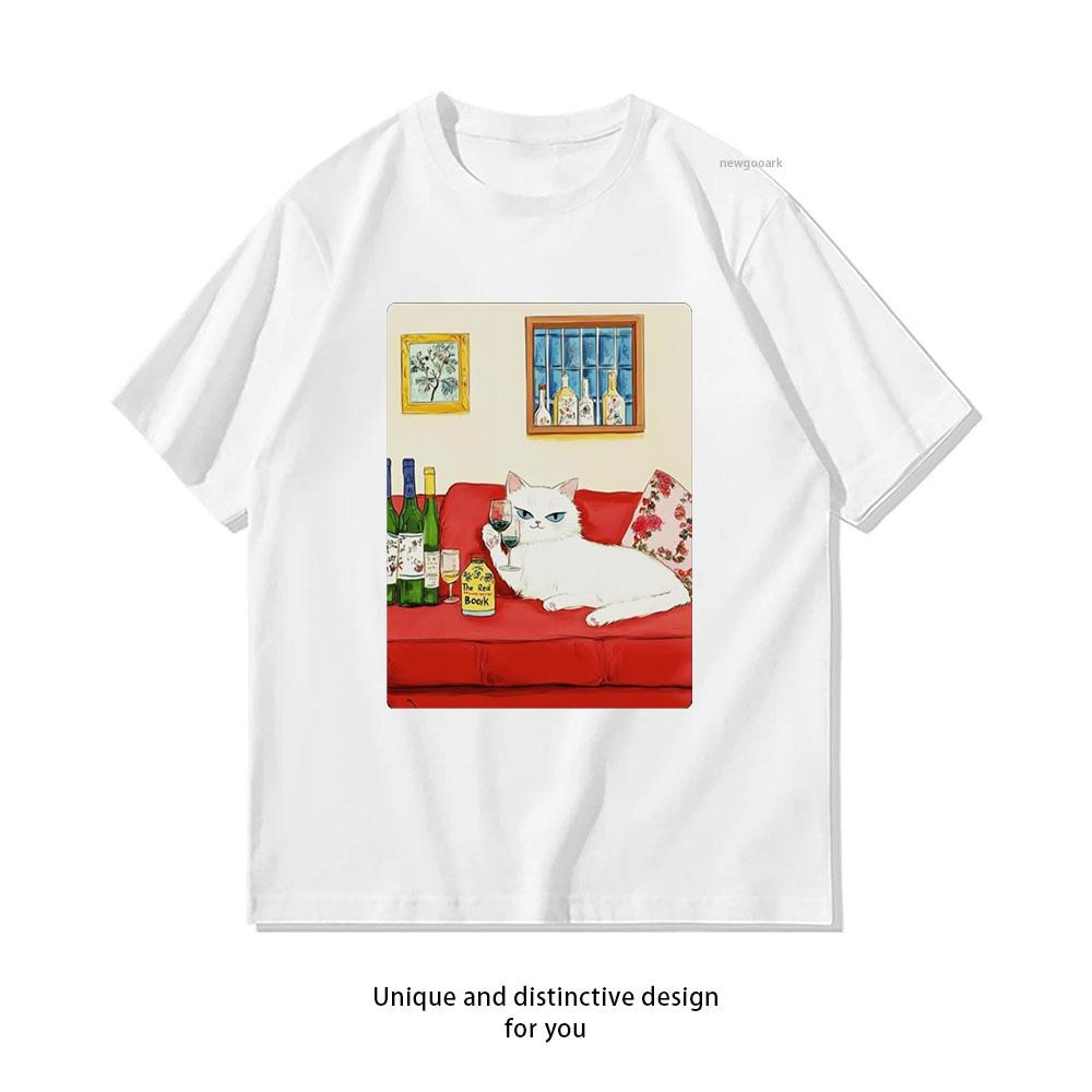 Funny Wine Drunk Cat Tshirt Unisex Unisex Summer Oneck Breathable Graphic T Shirts Casual Outdoors Tops Tee boyfriend
