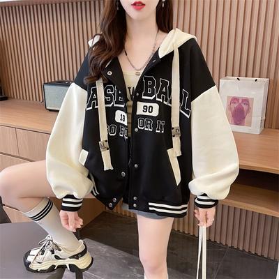 Весенне-осенняя модная уличная куртка с капюшоном и кулиской с принтом букв