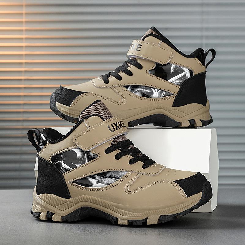 Детская спортивная обувь весна новая кожа износостойкая мальчики кроссовки с высоким верхом средних и больших размеров детская нескользящая амортизирующая повседневная обувь