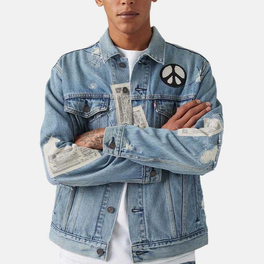 Levis SS25 Куртка из выбеленного денима с лоскутным дизайном Мужские куртки Джинсово-синий 72334-0729