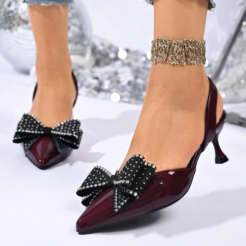 New Pointed Toe Back Trip Strap Sandals Women Baotou Shallow Mouth Stiletto Bow Slip Non-slip High Heels