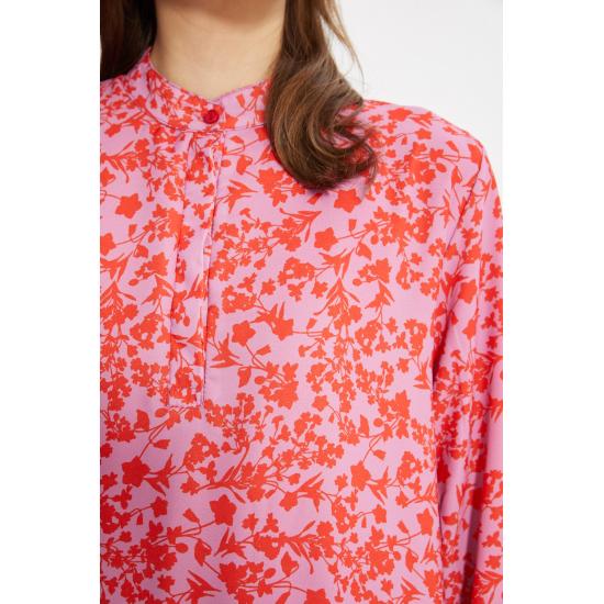 Оранжевая юбка с полуворотником с цветочным принтом и широкое платье с оборками