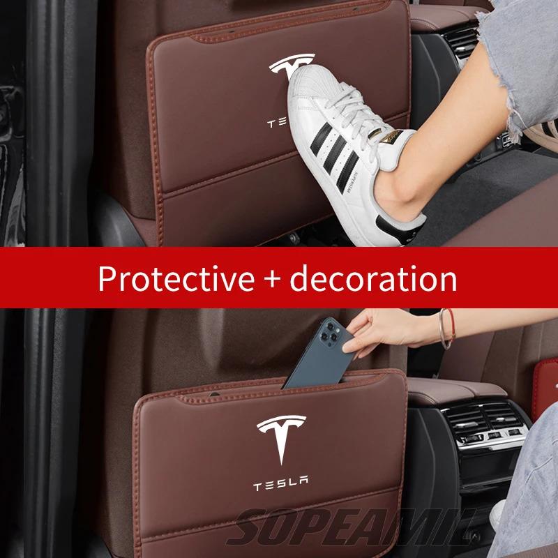 2Pcs Car Seat Back Protection Anti-Kick Pad Rear Seat Storage Bag For Tesla Model 3 Y S X Cyberbruck Beast Roadster