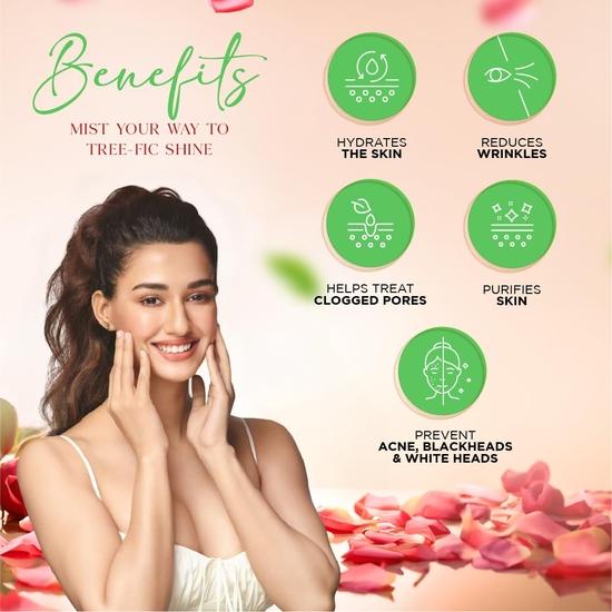 Dabur Тоник для лица с маслом розы Гулабари и чайного дерева, спрей и розовая вода с салициловой кислотой - 100 мл | Лечит прыщи, черные точки и белые угри | Подтягивает