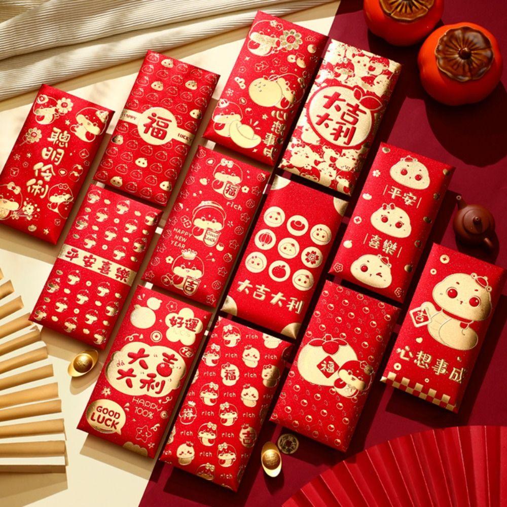 6 шт. Благословение Китайский Новый год Красные конверты Традиционный денежный пакет Свадьба День рождения