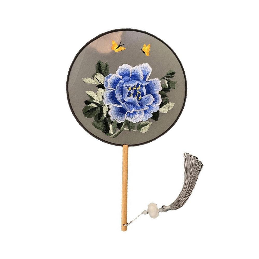 Chinese Style Embroidered Round Fan Wooden Handle Hanfu Tuan Fan  for Home Decoration