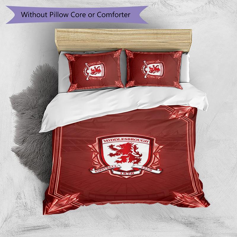 Middlesbrough FC Printed 3PCS Bedding Set Breathable Duvet Cover with Pillowcases Decorative Bed Linen for Bedroom Home
