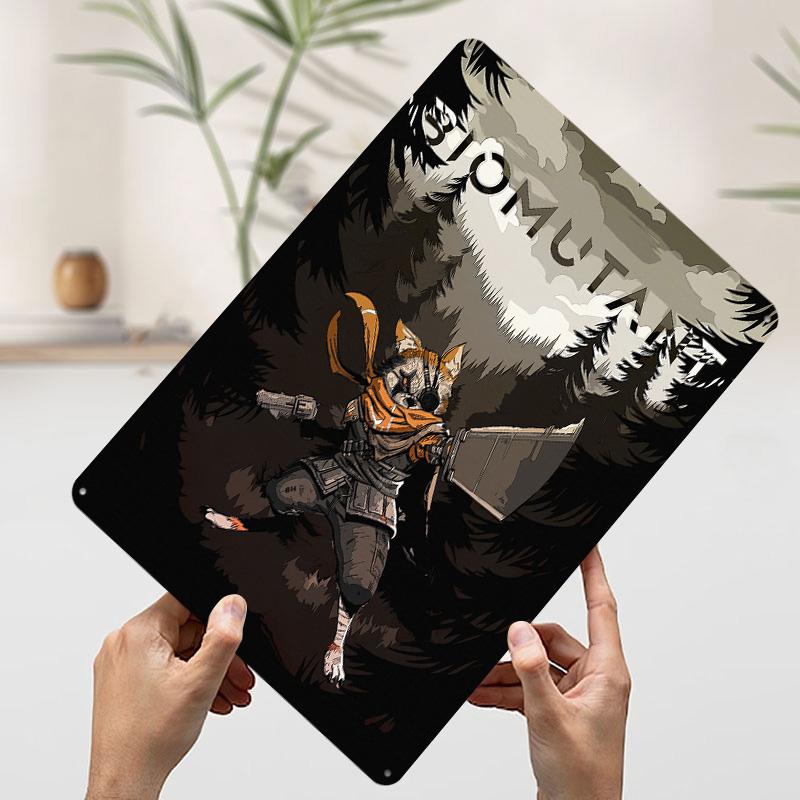 Biomutant Игровой Персонаж Арт Жестяная Табличка Постер Персонализированное Настенное Искусство Ретро Винтажные Металлические Знаки для Мужской Комнаты Декор Дома Настенный Декор