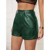 Fashion Women's Diagonal Pockets Casual PU Imitation Leather Shorts High Waist Stretch Shorts