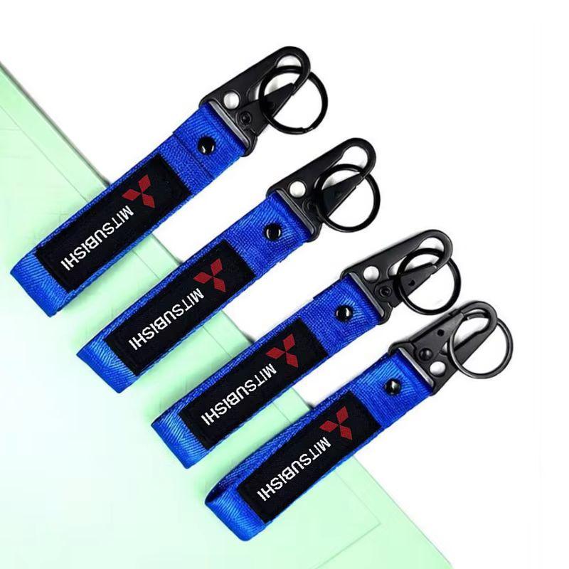 cyhk7 Embroidered Nylon Car Keychain for Mitsubishi Ralliart Logo Pajero Lancer Eclipse Galant Mirage L200 Motorcycle Key Ring hubcap