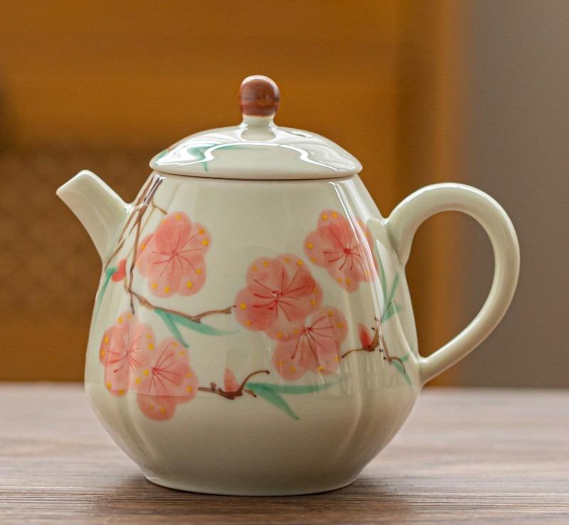 Bamboo Patterned Ceramic Teapot Single Pot Kung Fu Tea Set Teas Maker Filter Kettle Tea Kettle Teas Making Utensils Teaware Tool