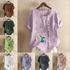 Women's Fashion Round Neck Short Sleeve T-shirt Casual Cotton Linen Graphic Shirt Leisure Loose Bird Prined Summer Blouse Tops