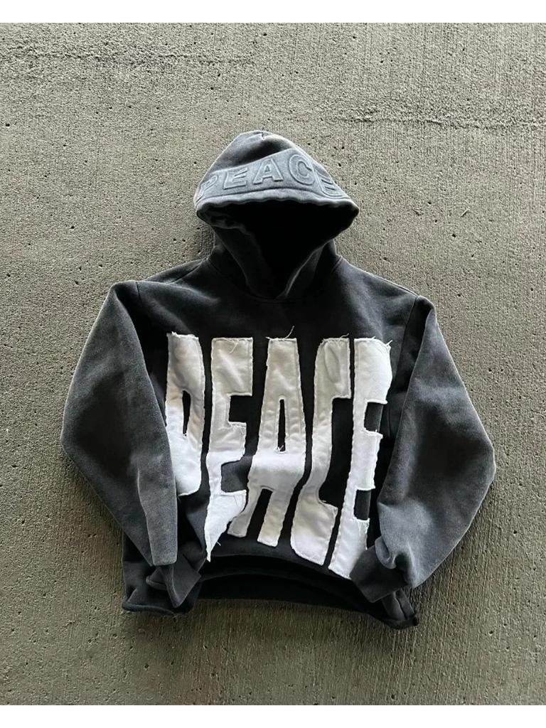 Fashion Harajuku Trend Hoodie Retro Alphabet Embroidery Hoodie Men Y2k Goth Coat Casual Loose Sweatshirt Hoodies